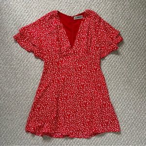 Red Cheetah Print Empire Waist Ruffle Sleeve Dress